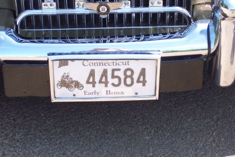 2001 Ford Crown Victoria - A close-up view of a vehicle's front grille and license plate, which displays "Early British" text.