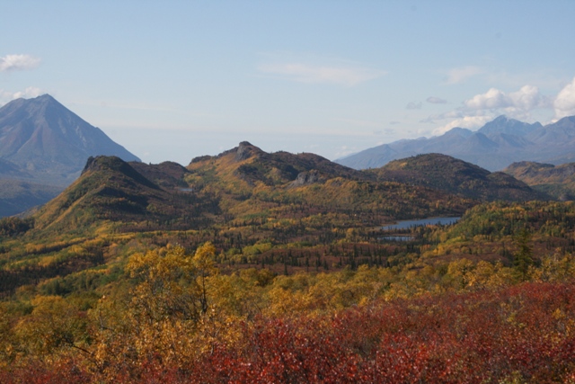 Mountain landscape with autumn foliage and a lake