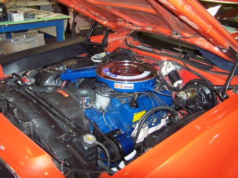 1973 Ford Ranchero - I tried to preserve the look of the engine compartment, so no chrome; this is the original 4 barrel air cleaner.