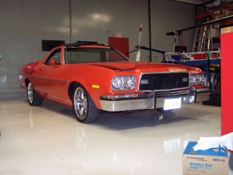 1973 Ford Ranchero - This 1973 Ford Ranchero is shown from the front three-quarter view in an indoor setting.