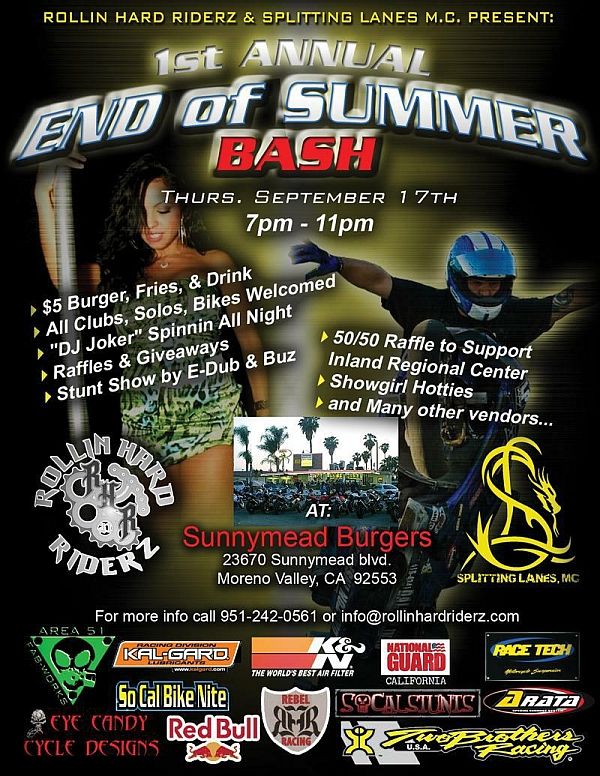 Event poster for '1st Annual End of Summer Bash' with text and graphics