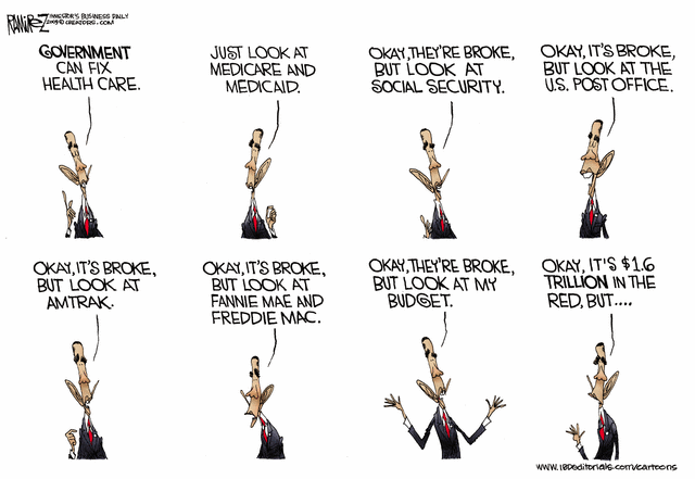 Eight-panel political cartoon strip