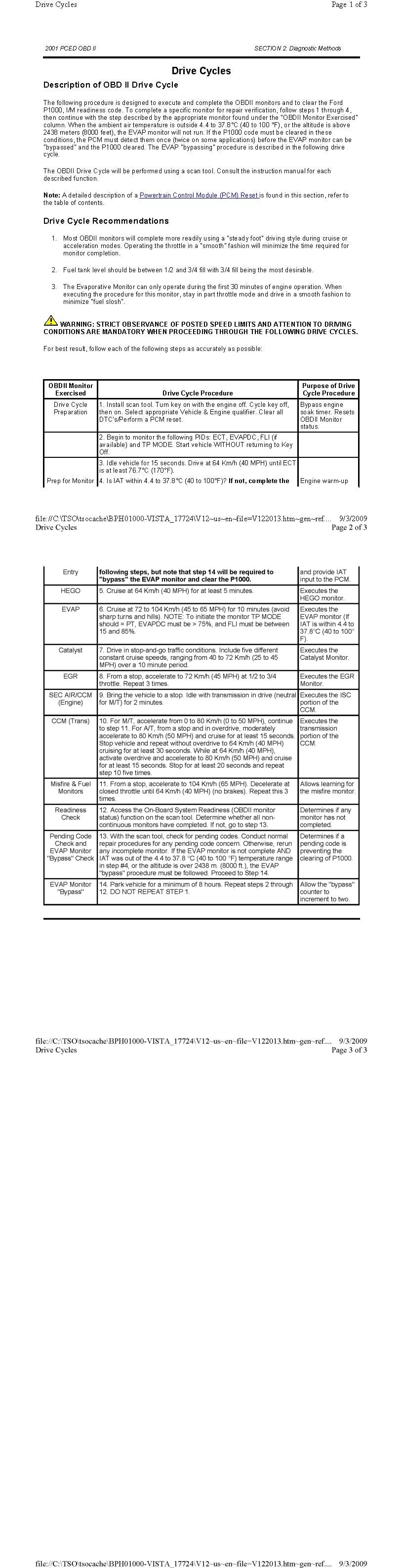 Scanned service manual page describing OBD-II drive cycles