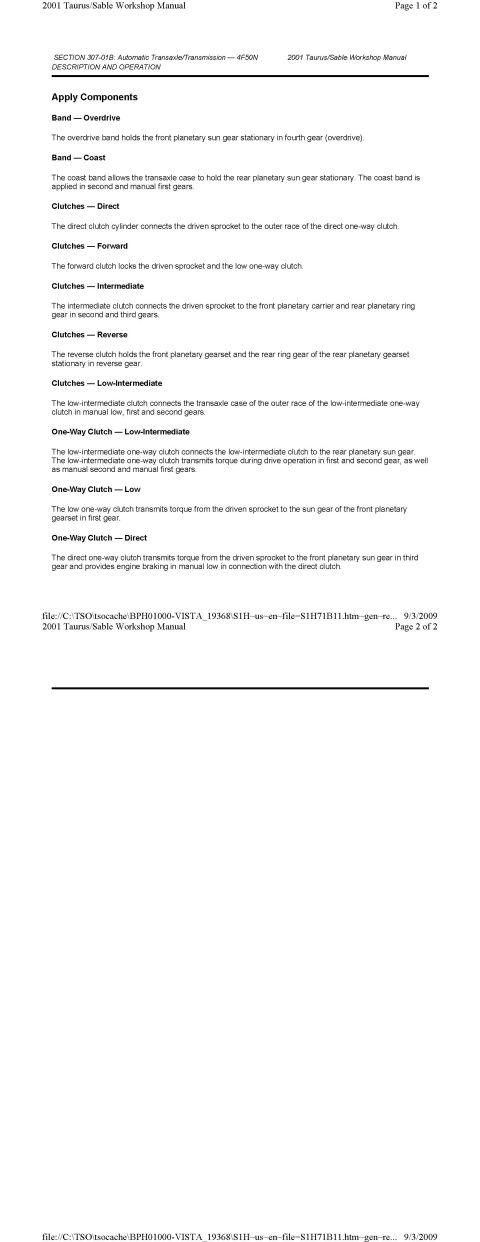 1901 Ford Taurus - Applied Components (What thinsg are and what they do)