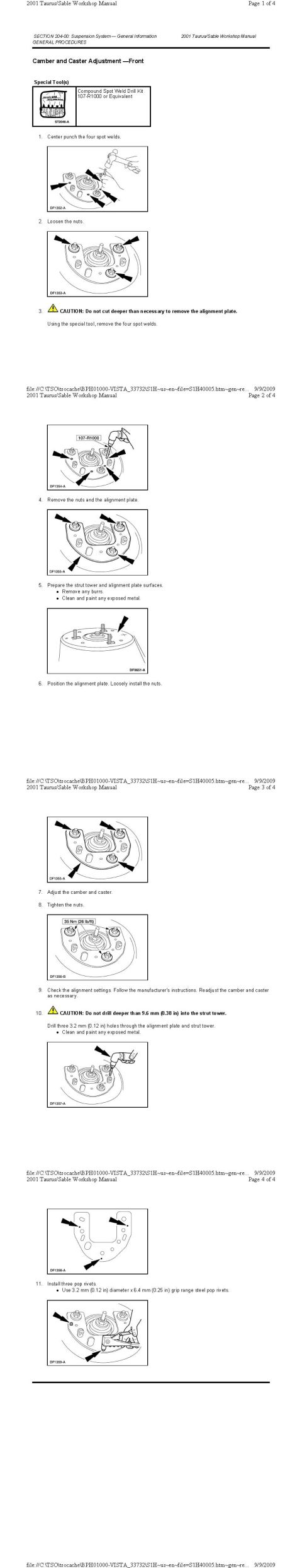 1901 Ford Taurus - Camber and Caster Adjustment Front