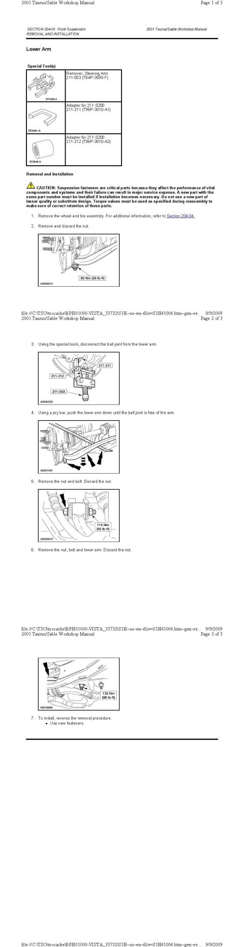 2001 Ford Taurus - Lower Arm