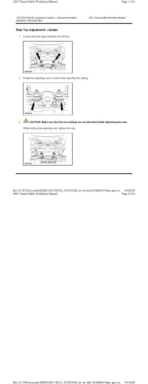 2001 Ford Taurus - Rear Toe Adjustment Sedan