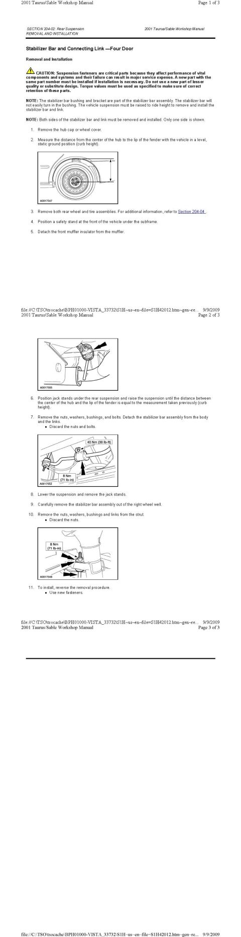 2001 Ford Taurus - Stabilizer Bar and Connecting Link Four Door