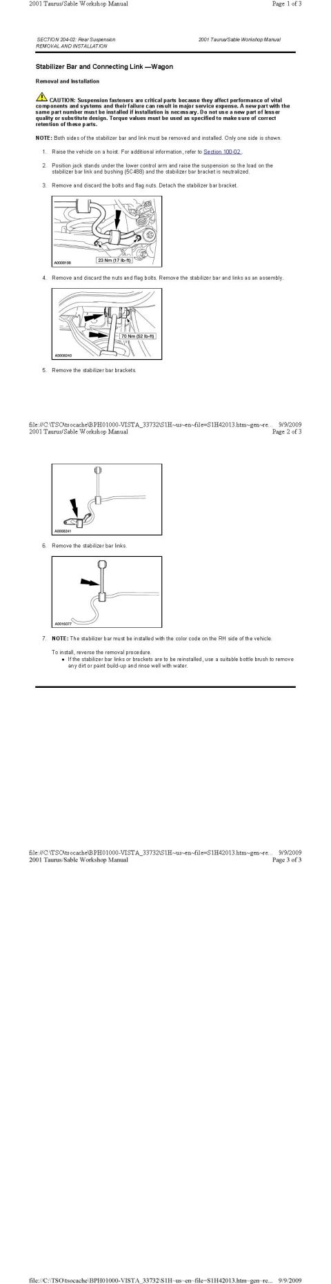 2001 Ford Taurus - Stabilizer Bar and Connecting Link Wagon