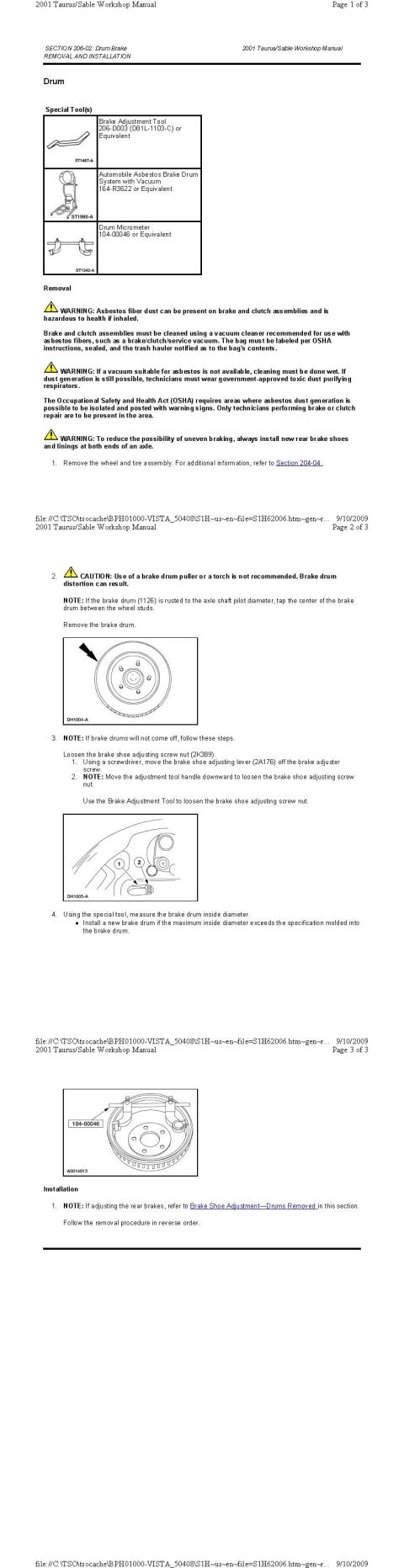 2001 Ford Taurus - Brake Drum Removal