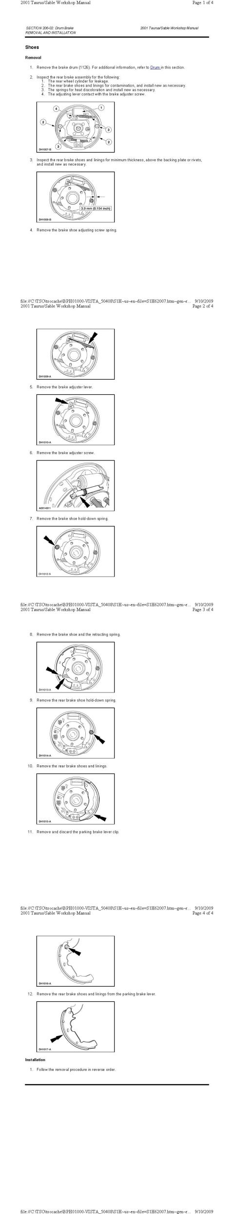 2001 Ford Taurus - Brake Shoe Removal
