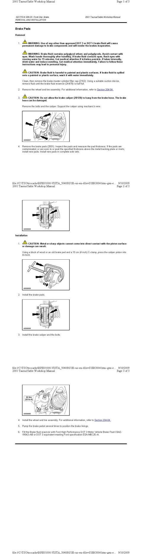 2001 Ford Taurus - Break Pads