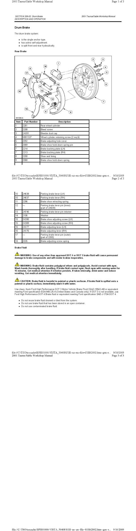 2001 Ford Taurus - Drum Brake Diagram + Parts + Numbers
