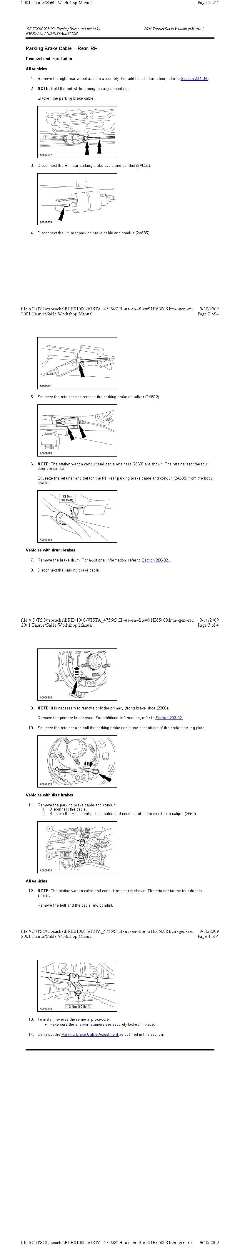 Parking Brake Cable Rear RH