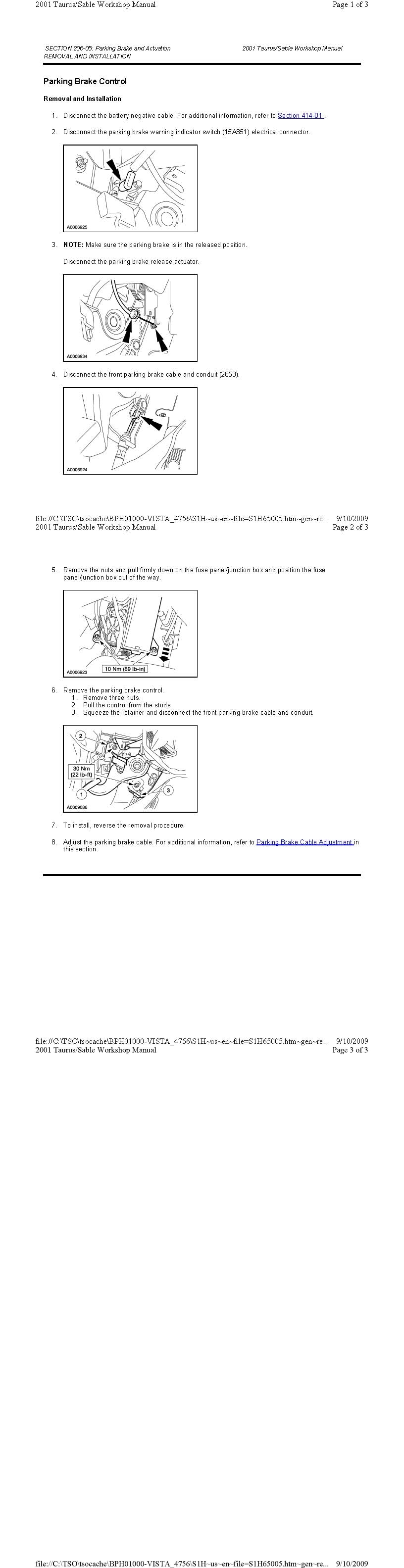 Parking Brake Control Removal + Installation