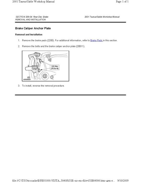 2001 Ford Taurus - Rear Brake Caliper Anchor Plate + Installation