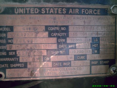 1978 Ford Bronco - This data plate shows a manufactured date of July 1976 for an American-Coleman MB4 tractor.