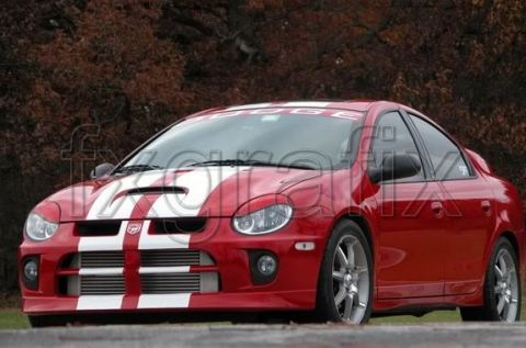 1989 Ford Bronco - This red Dodge Neon features prominent white racing stripes and a custom front grille.
