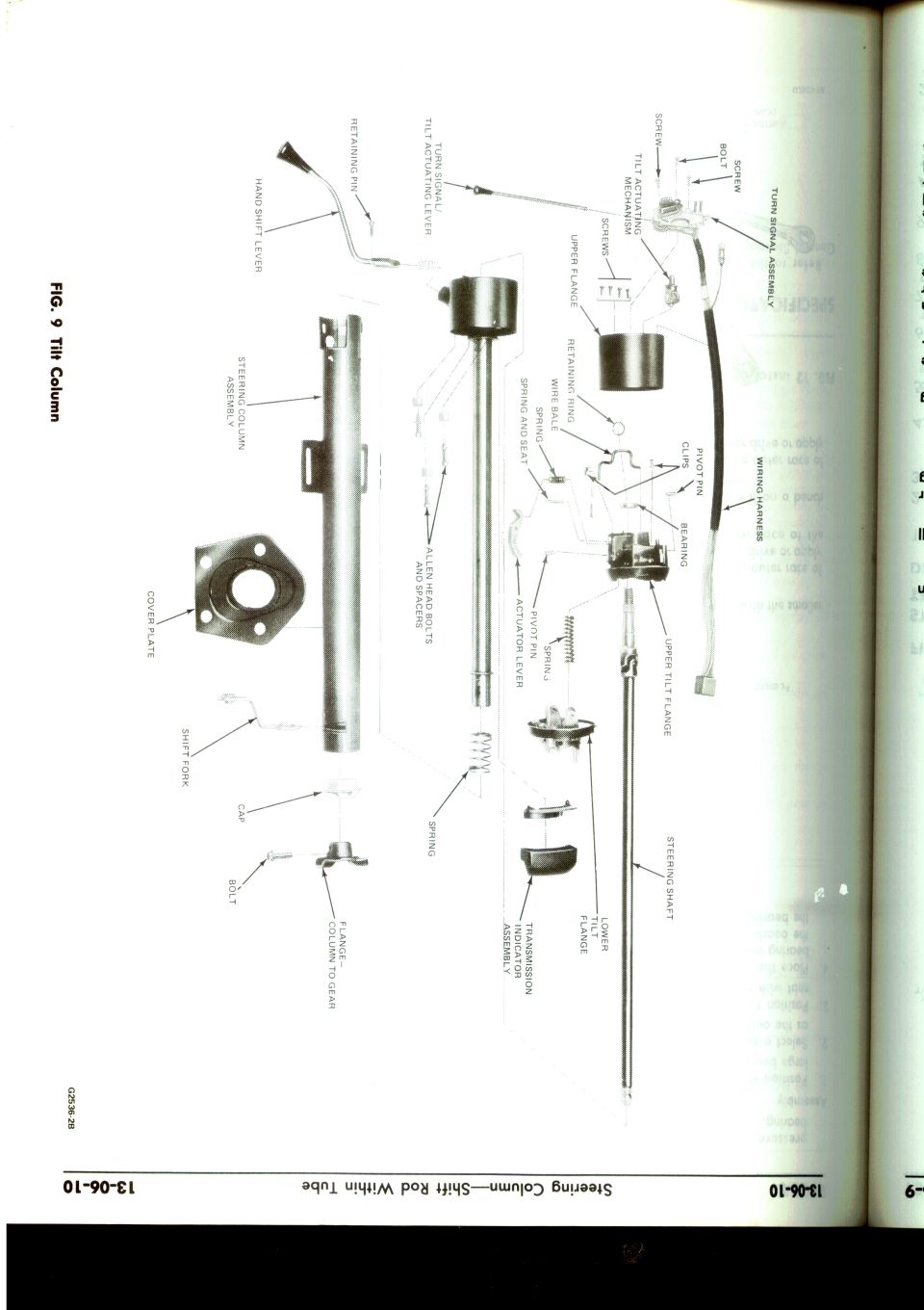 Tilt steering column exploded view (Fig 9) from service manual, rotated sideways