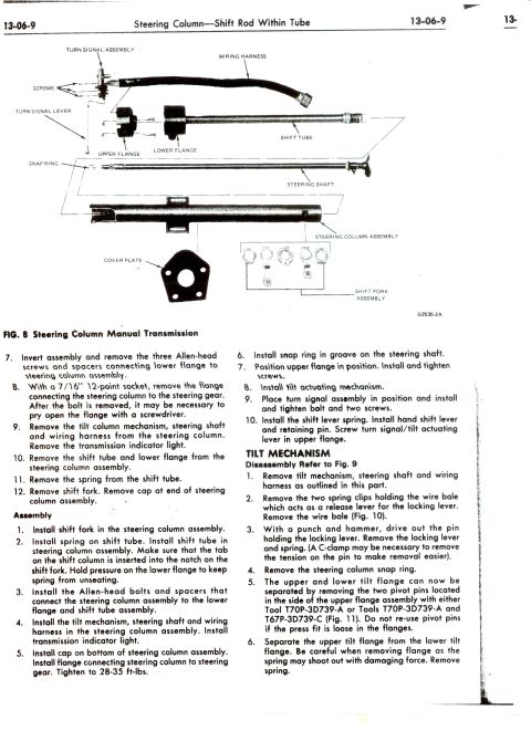 1979 Ford Bronco - Diagram shows steering column manual transmission parts and detailed assembly steps.