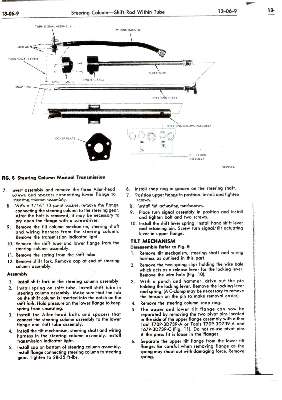 Ford steering column manual transmission exploded diagram 13-06-9 Fig. 8 with tilt mechanism