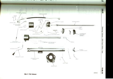1979 Ford Bronco - Exploded view diagram shows the components of a tilt steering column assembly, labeled as Fig. 9.