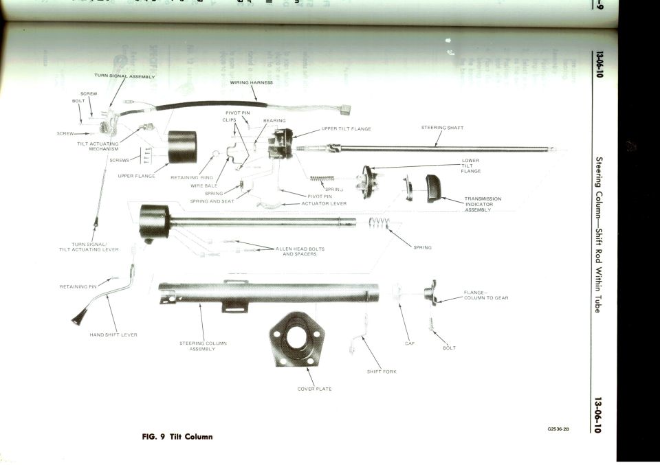 Ford tilt steering column exploded parts diagram 13-06 Fig. 9 with actuator and shift fork