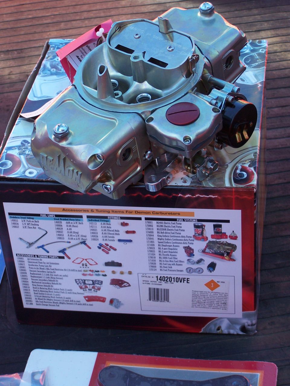 new Barry Grant Speed Demon 750 carb, with electric choke and vacuum secondaries; $455CAD at my local speed shop, Mopac.