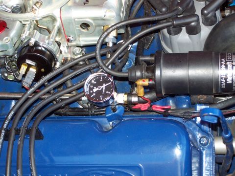 1973 Ford Ranchero - I installed a fuel pressure guage; about 6-7 psi from the mechanical fuel pump, which is perfect.
