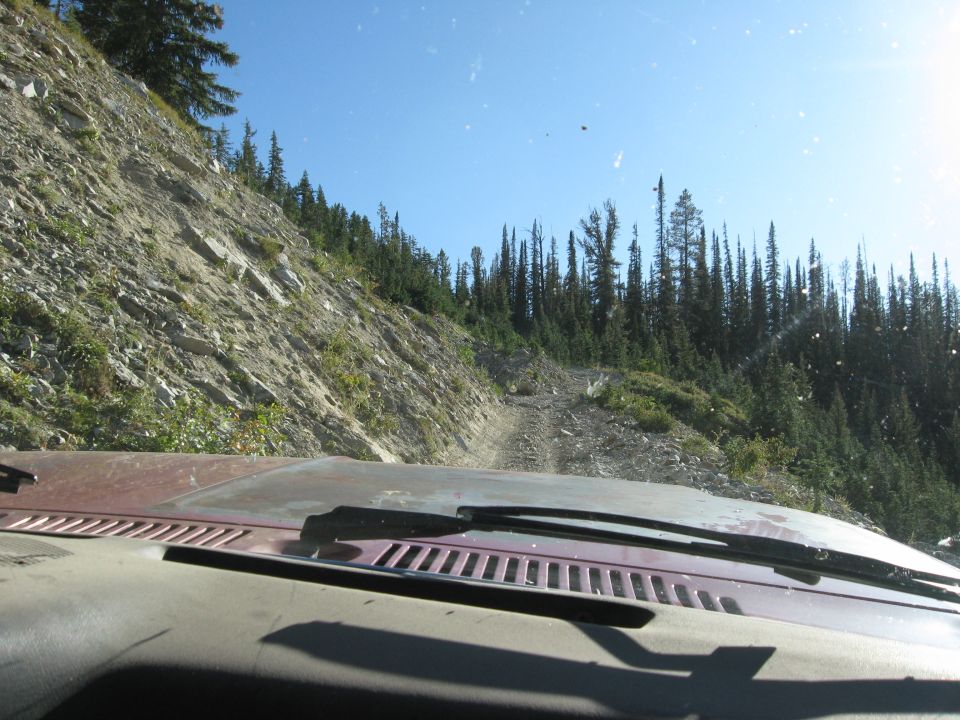 A view out of the windshield at the fun road ahead.  This is only a hint of some of the more difficult parts of the trail.  VERY narrow, rough, rocky, and a thousand feet of canyon on the side of failure.
