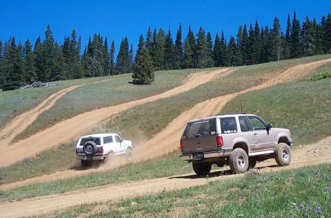 1996 Ford Bronco - Beginning the climb up one of the tougher routes on the way to Funny Rocks & Moon Rocks. (7/14/2002)