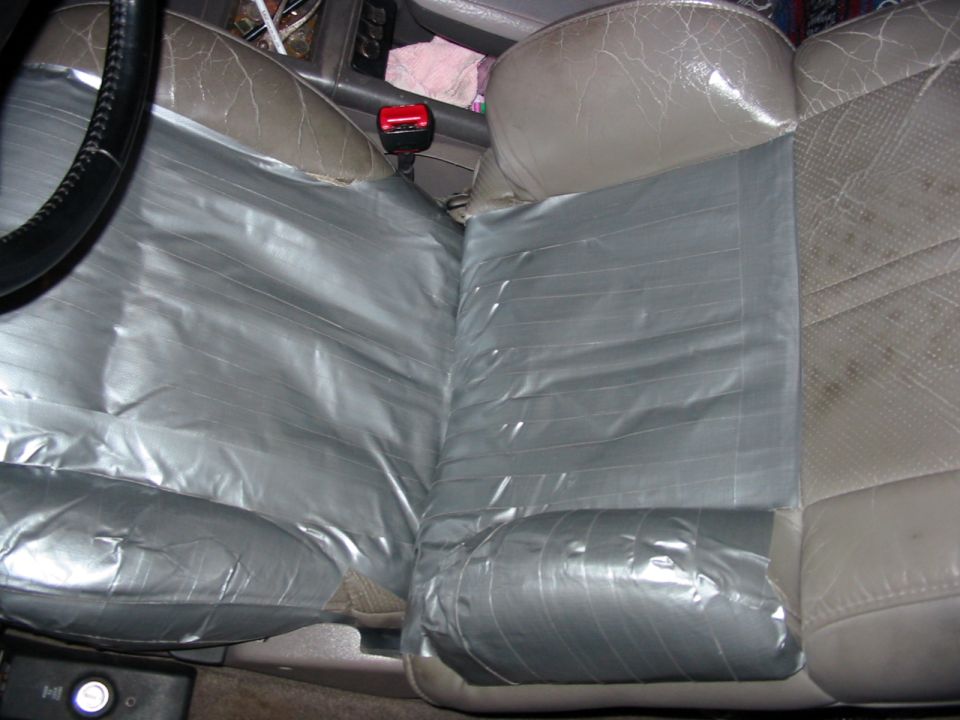 My favorite duct tape upholstery (works good for the winter, but gets a little sticky in the summer!)