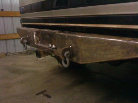 1995 Ford Bronco - Custom rear bumper assembly with tow hitch and D-rings, likely for an off-road vehicle.