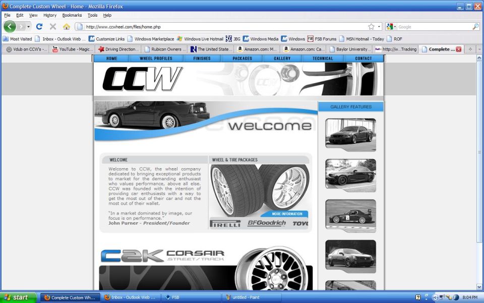 Computer screen showing the Complete Custom Wheel (CCW) website