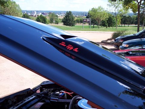 1972 Ford Ranchero - Hood scoop displays "Three Fifty One" text, with other vehicles visible in the background.