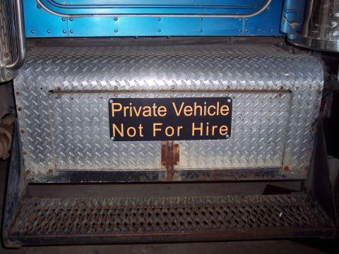 1981 Kenworth W900A - Truck steps display a sign indicating it is a private vehicle, not for commercial use.