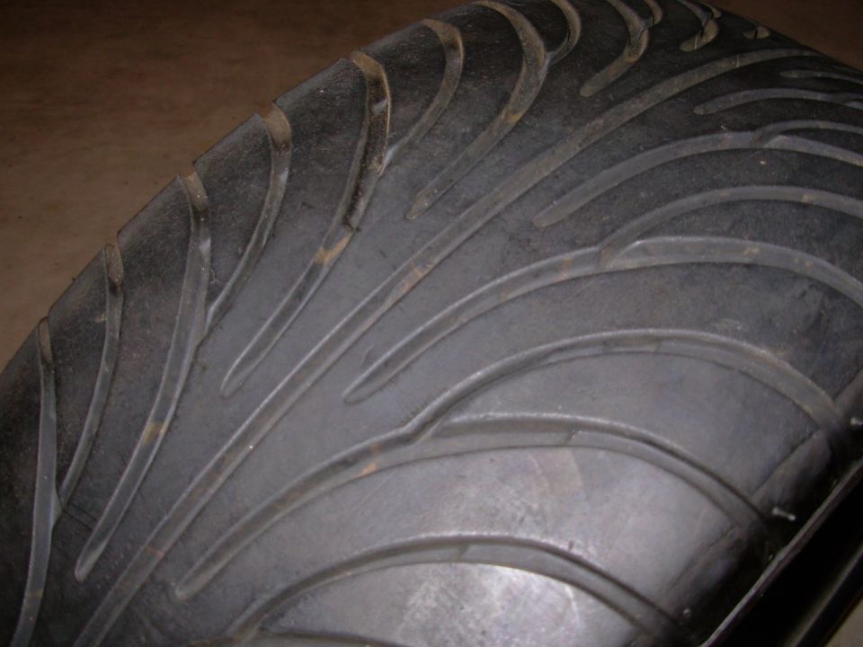 Close-up of a directional performance tire tread