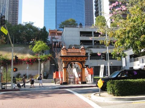 1986 Ford Bronco - A black SUV is seen parked near the historic Angels Flight funicular railway in downtown Los Angeles.