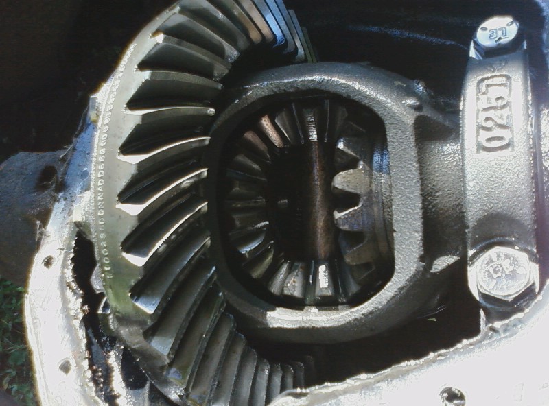 Close-up of differential gears with some stamped numbers