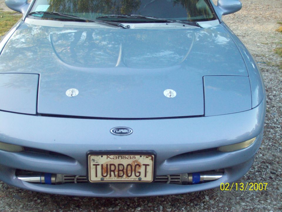 new front shot of the car with the new rare fortier hood and the nitrous express intercooler spray bar system