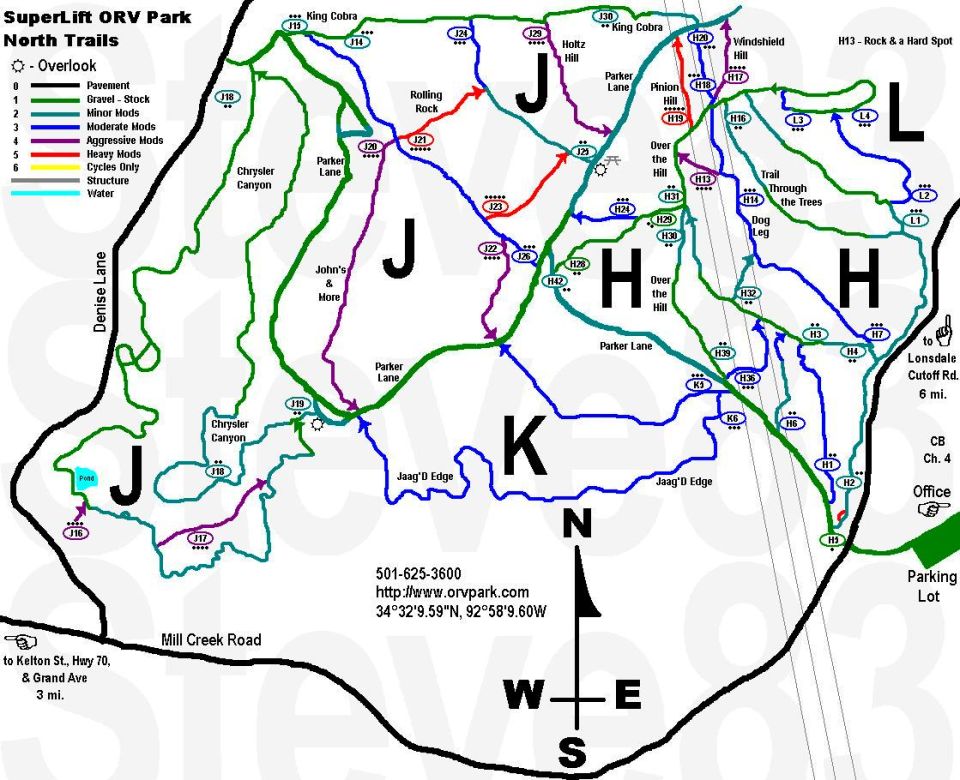 Printed trail map of SuperLift ORV Park North Trails with colored difficulty routes
