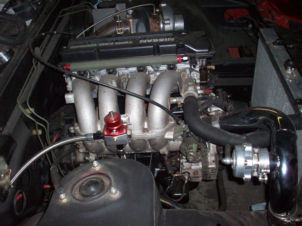 Nissan SR20DET engine, twin cam turbo, with aftermarket turbo and blow-off valve