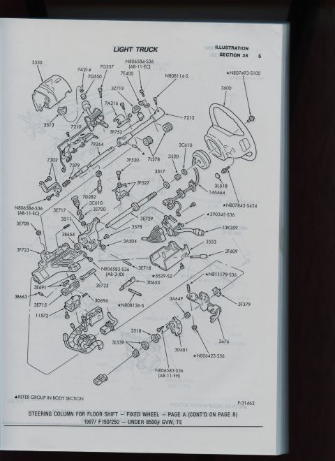 2007 Ford Mustang - Exploded parts breakdown drawing of the steering column assembly for floor shift, fixed wheel, with numbered components and part callouts.