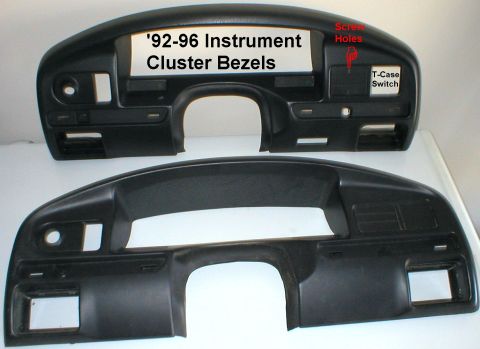 1983 Ford Bronco - SOLD 92-96 Instrument Cluster Bezels Upper one (F2TZ98044D70A) has holes for ESOF & rear defrost switch. Lower one (F2TZ15044D70A) has no h…