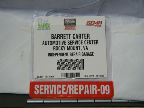 1978 Ford Bronco - This badge from AAPEX, SEMA, and Industry Week identifies Barrett Carter Automotive Service Center as an independent repair garage.