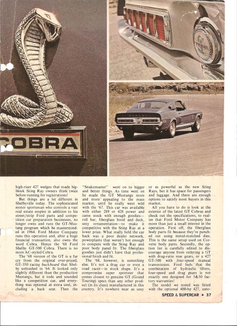 1968 Ford Mustang - This 1968 Shelby GT500 Cobra features a distinctive rear end with sequential taillights and a prominent spoiler.