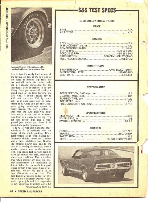 1968 Ford Mustang - Registry photo shows a 1968 Shelby Cobra GT-500, not a 1968 Ford Mustang.