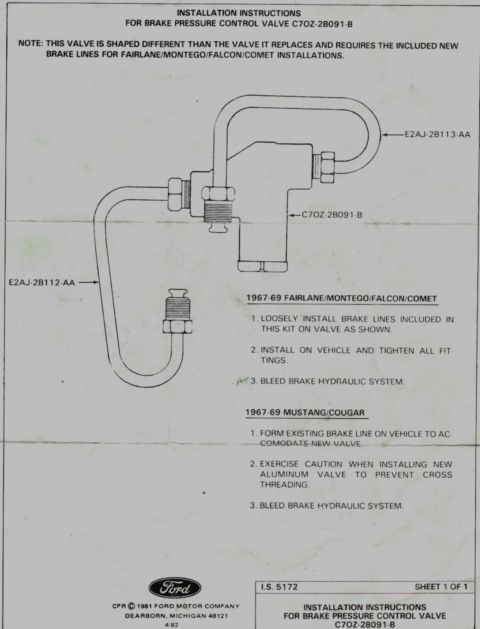 1969 Ford Torino - Brake Pressuer Control Valve C7OZ2 B091B Instructuins