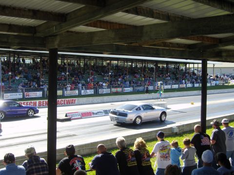 2007 Ford Mustang - A silver 2007 Ford Mustang competes in a drag race at Beech Bend Raceway.