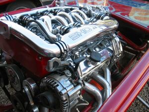 1993 Ford Taurus - Polished Ford SHO V8 engine, likely from a performance vehicle.